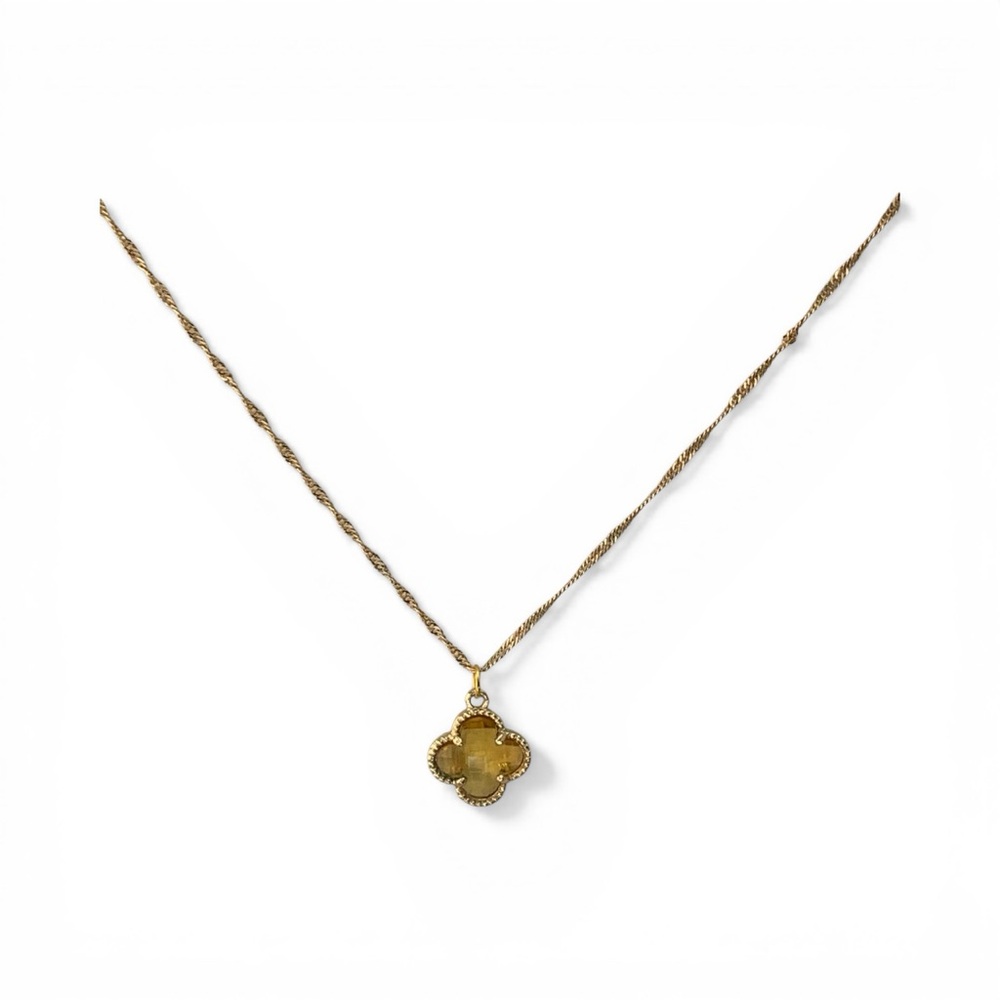 Real Citrine Gold Tone Quatrefoil Clover Pendant with Citrine Faceted Stone - Picture 9 of 9
